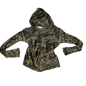 FITIGUES Sz S SN 03-7464BLK 100% Cotton Camo Hooded Full Zip Jacket 203E